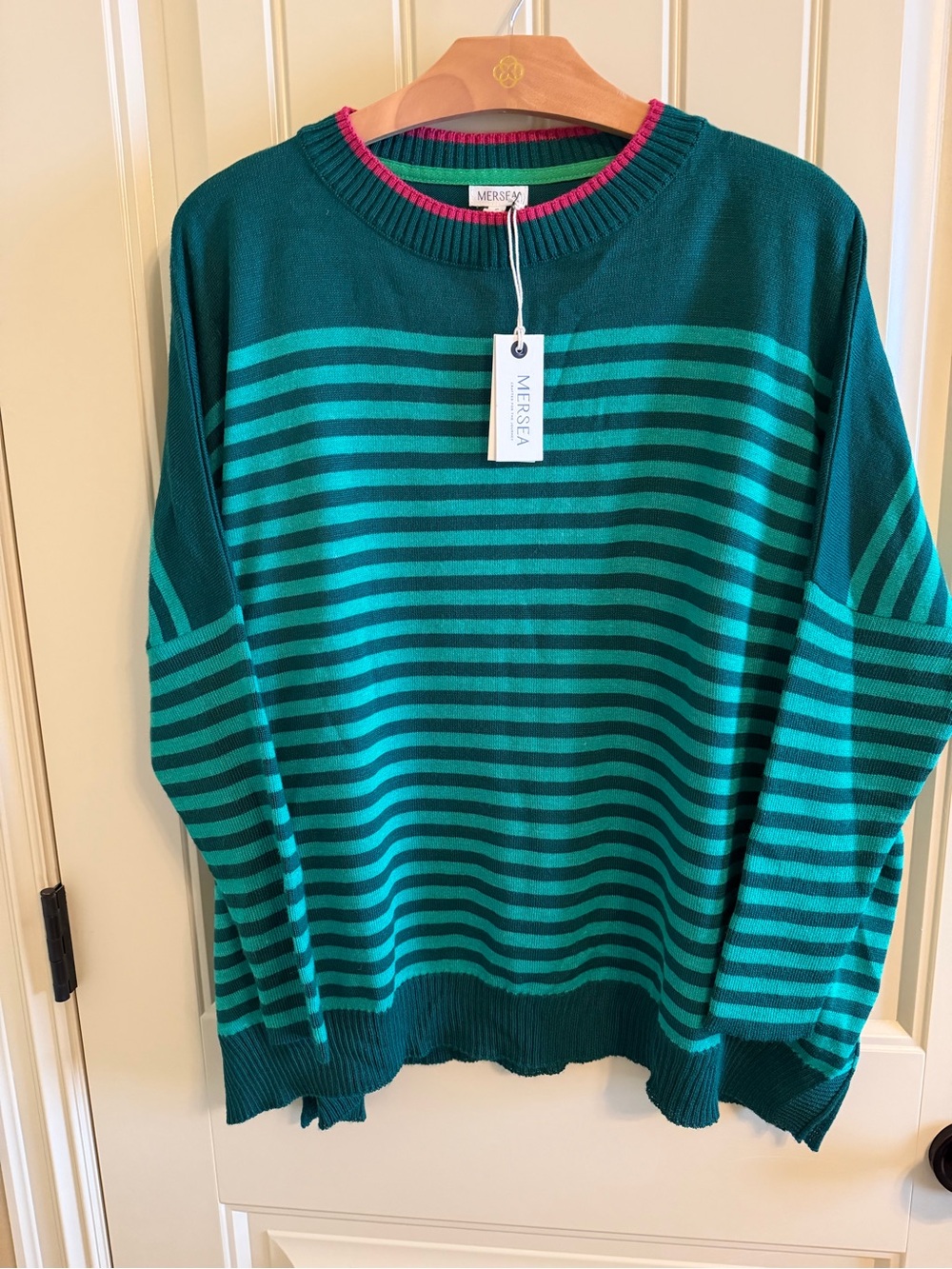 NWT Mersea Crew Neck Catalina Sweater in Green Stripe size O/S Petite